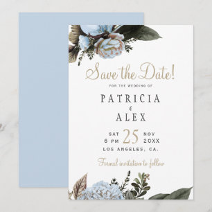 Dusty blue floral elegant wedding save the date