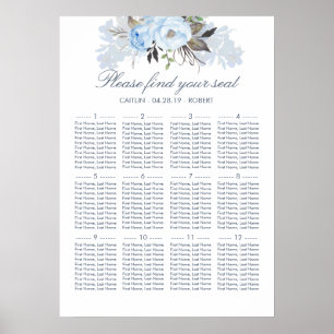 Dusty Blue Floral Elegant Wedding Seating Chart