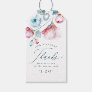 Dusty Blue Floral Elegant Wedding Thanks Gift Tags