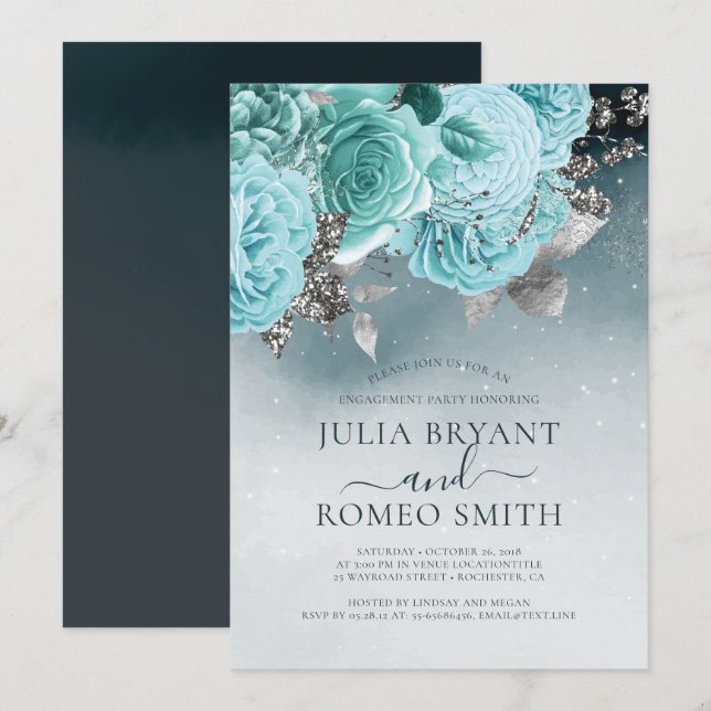 Dusty Blue Floral Engagement Party Invitation (Front/Back)
