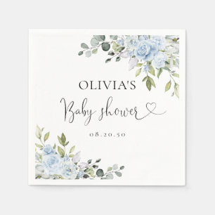 Dusty Blue Floral Eucalyptus Baby Shower Paper Napkin