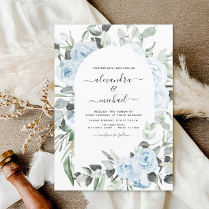 Dusty Blue Floral Eucalyptus Greenery Wedding Invi Invitation