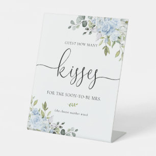 Dusty Blue Floral Eucalyptus How Many Kisses Sign