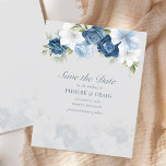 Dusty Blue Floral Eucalyptus Save The Date<br><div class="desc">Elegant floral watercolor dusty blue,  white,  and navy floral bouquet wedding save the date card. The card features a script "Save the Date",  that can be changed to a font type of your choice that are available here when you click the "Personalise" button.</div>