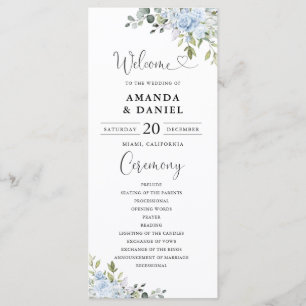 Dusty Blue Floral Eucalyptus Wedding Program Programme
