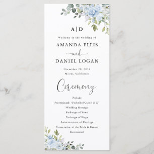 Dusty Blue Floral Eucalyptus Wedding Program Programme