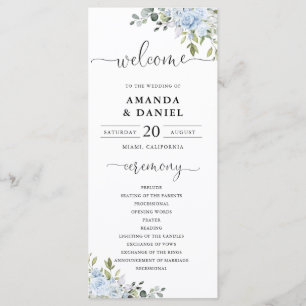 Dusty Blue Floral Eucalyptus Wedding Program Programme