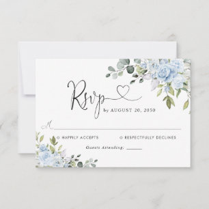 Dusty Blue Floral Eucalyptus Wedding RSVP Card