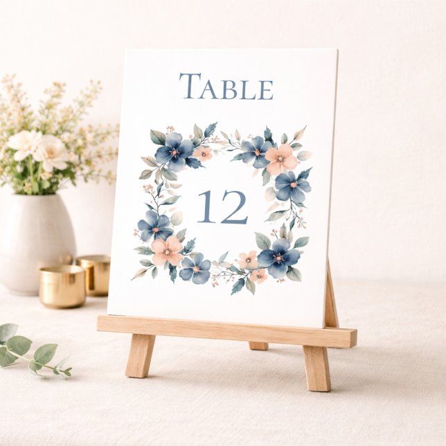 Dusty Blue Floral Event Sign for Table Number (Creator Uploaded)