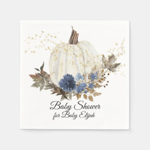 Dusty Blue Floral Fall Pumpkin Gold Baby Shower Napkin