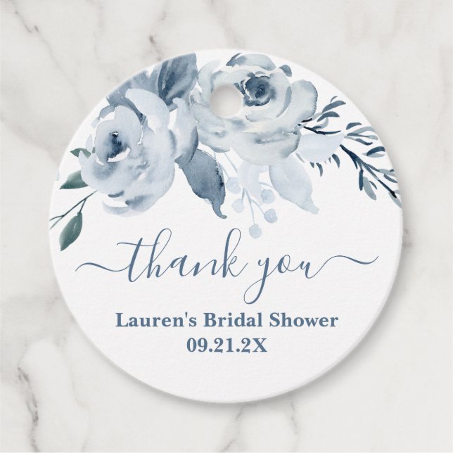 Dusty Blue Floral Favour Tags (Front)