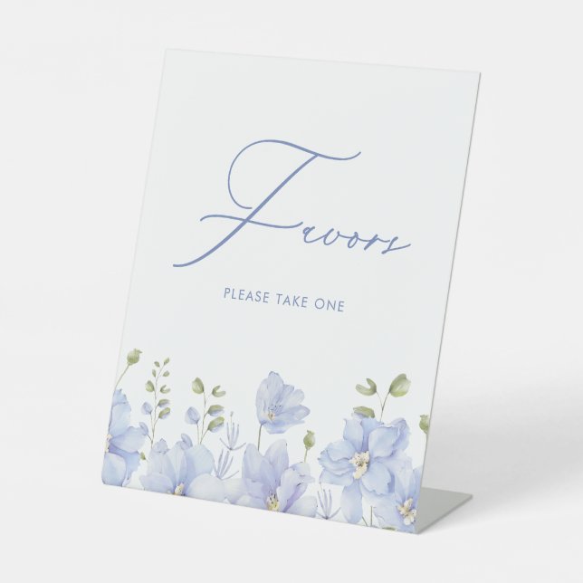 Dusty Blue Floral Favours Bridal Shower Pedestal Sign (Front)