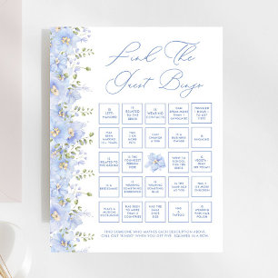 Dusty Blue Floral Find The Guest Bingo Game