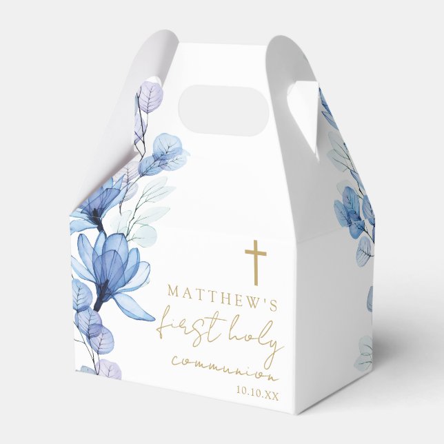 Dusty Blue Floral First Holy Communion Favour Box (Front Side)