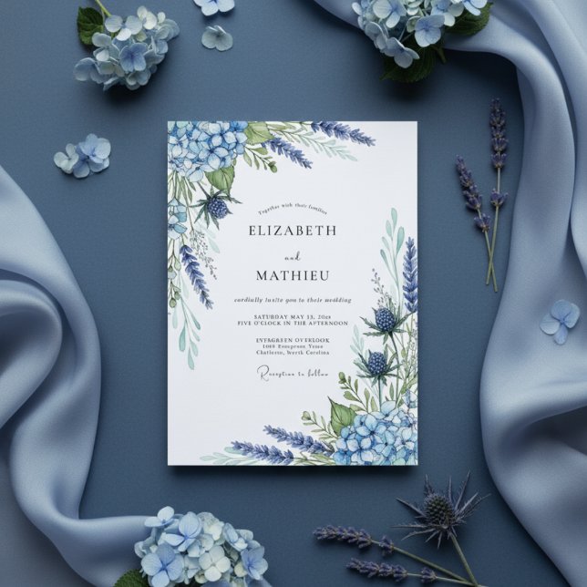 Dusty Blue Floral Flourish Wedding Invitation (Creator Uploaded)