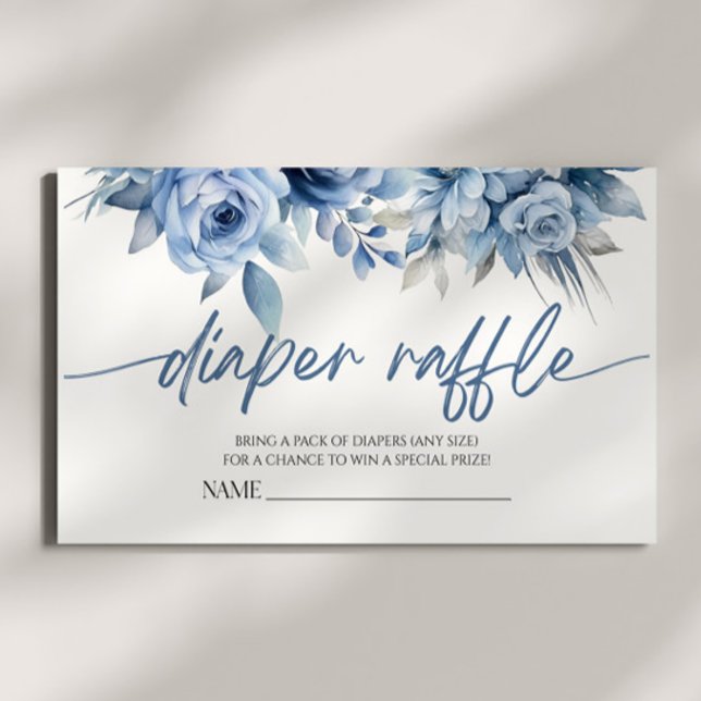 Dusty Blue Floral Flower Baby Shower Diaper Raffle Enclosure Card (Creator Uploaded)