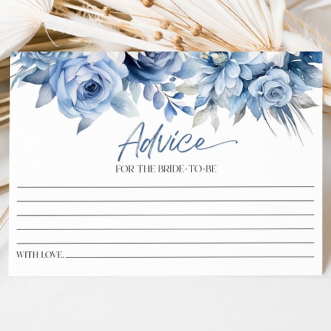 Dusty Blue Floral Flower Bridal Shower Advice Card (Creator Uploaded)