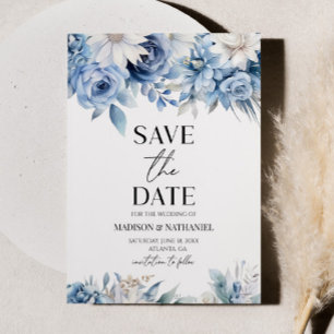 Dusty Blue Floral Flower Garden Wedding Save The Date