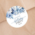 Dusty Blue Floral Flowers Birthday Party Classic Round Sticker<br><div class="desc">These are Dusty Blue Floral Flowers Birthday Party Favour Stickers!</div>