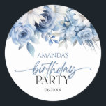 Dusty Blue Floral Flowers Birthday Party Classic Round Sticker<br><div class="desc">These are Dusty Blue Floral Flowers Birthday Party Favour Stickers!</div>