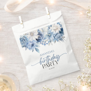 Dusty Blue Floral Flowers Birthday Party Favour Bags