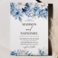 Dusty Blue Floral Flowers Botanical Wedding