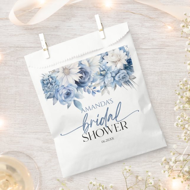 Dusty Blue Floral Flowers Bridal Shower Favour Bags (Clipped)