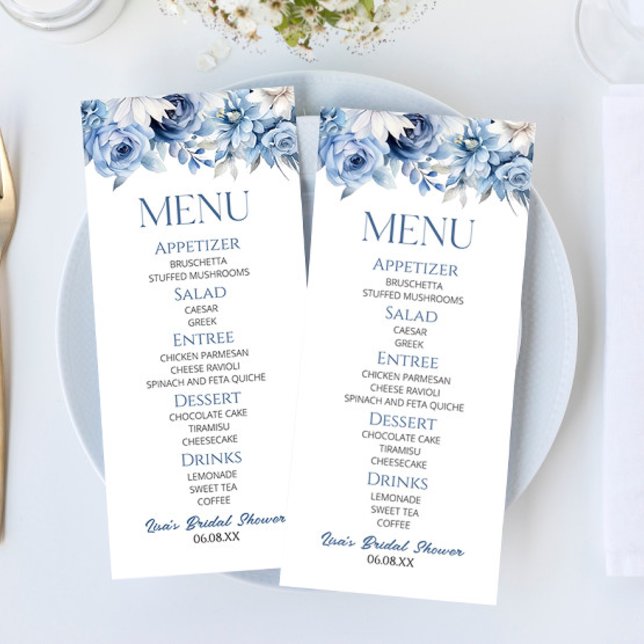 Dusty Blue Floral Flowers Bridal Shower Food Menu (Creator Uploaded)