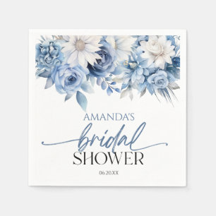 Dusty Blue Floral Flowers Bridal Shower Napkin