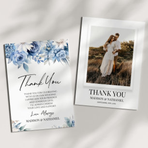 Dusty Blue Floral Flowers Custom Photo Thank You Card