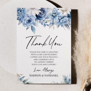 Dusty Blue Floral Flowers Garden Thank You Card