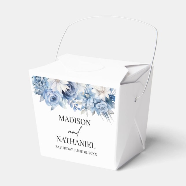 Dusty Blue Floral Flowers Garden Wedding Favour Box (Front Side)