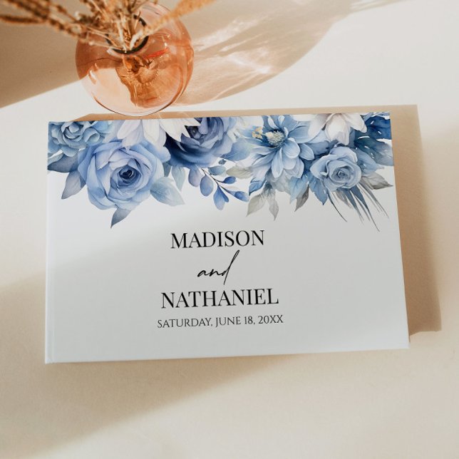 Dusty Blue Floral Flowers Garden Wedding Guest Book (Creator Uploaded)