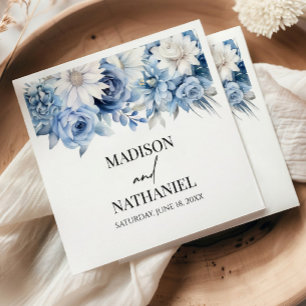 Dusty Blue Floral Flowers Garden Wedding Napkin