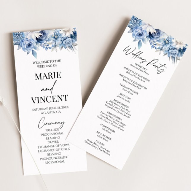 Dusty Blue Floral Flowers Garden Wedding Programme (Creator Uploaded)