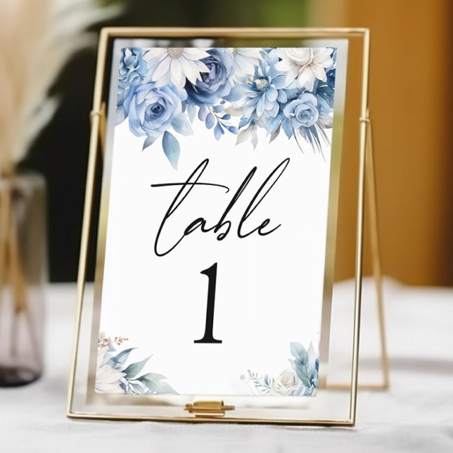 Dusty Blue Floral Flowers Garden Wedding Table Number (Creator Uploaded)