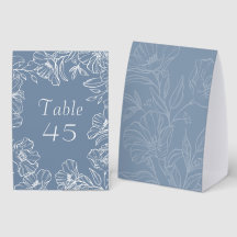 Dusty Blue Floral Folded Wedding Table Number Card