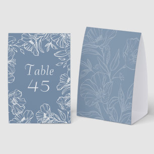Dusty Blue Floral Folded Wedding Table Number Card