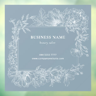 Dusty Blue Floral Frame Boutique Salon Florist Window Cling