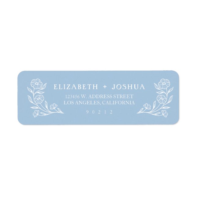 Dusty Blue Floral Frame Return Address Label (Front)
