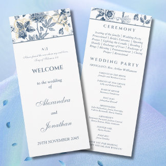 Dusty Blue Floral French Christian Wedding Program Programme