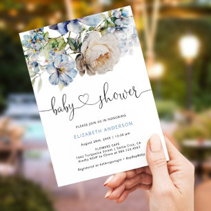 Dusty Blue Floral Garden Baby Shower Invitation