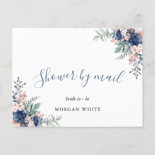 Dusty Blue Floral Geometric Bridal Shower By Mail  Invitation Postcard