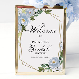 Dusty Blue Floral Geometric Bridal Shower Welcome Poster