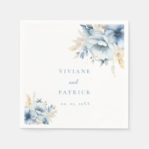 Dusty Blue Floral Geometric Frame Bloom Wedding Napkin