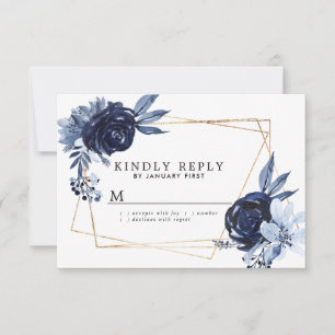 Dusty Blue Floral Geometric Frame Wedding RSVP Card