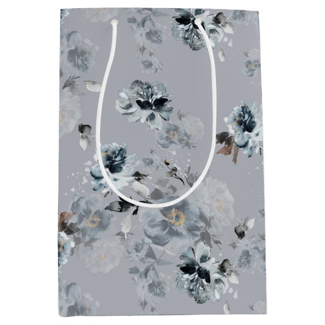 Dusty Blue Floral Gift Bag (Front)