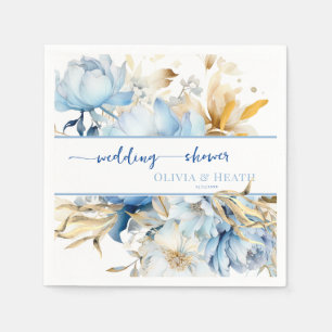 Dusty Blue Floral Gold Couples Shower Napkin