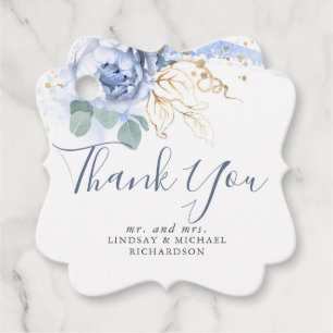 Dusty Blue Floral Gold Greenery Thank You Favour Tags