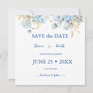 Dusty Blue Floral Gold Wedding 2 Save The Date